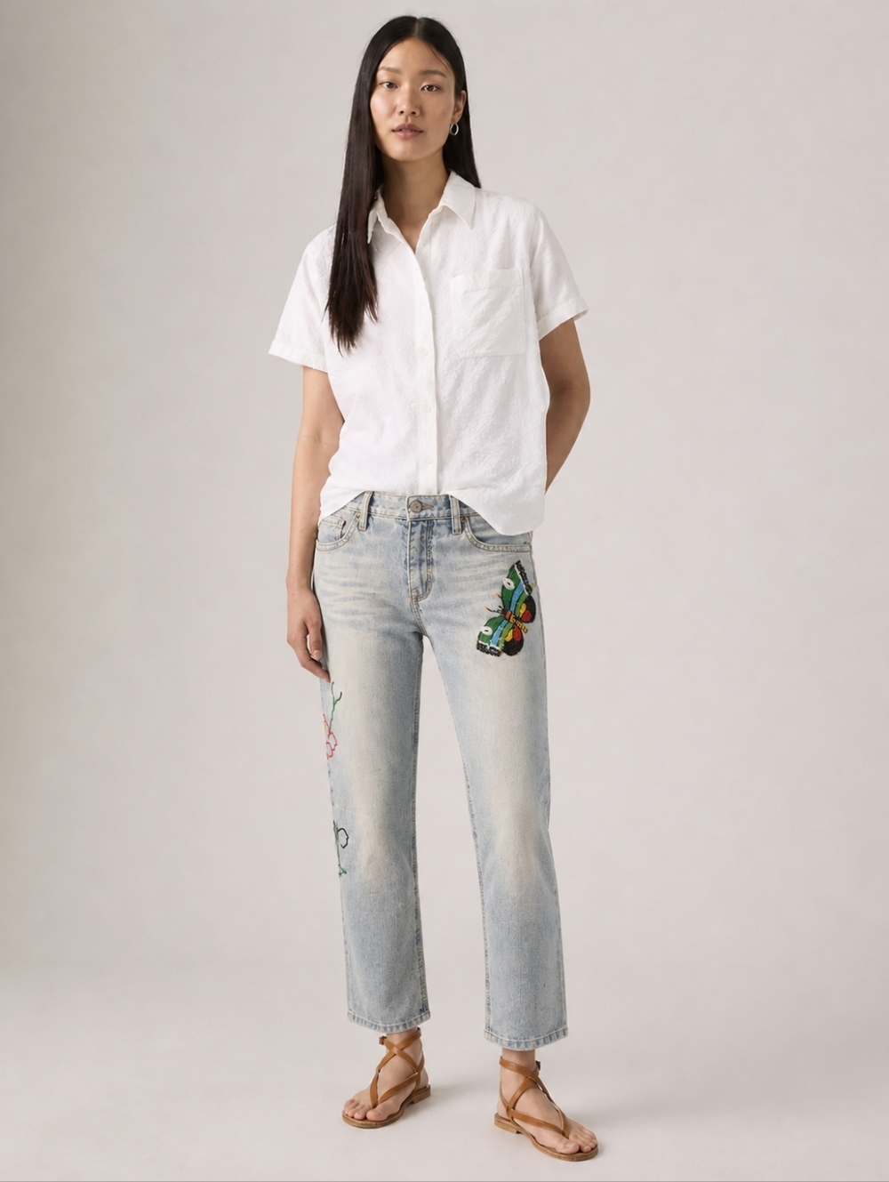 Vintage Y2k Embroidered Beaded Butterfly Jeans by Dollhouse